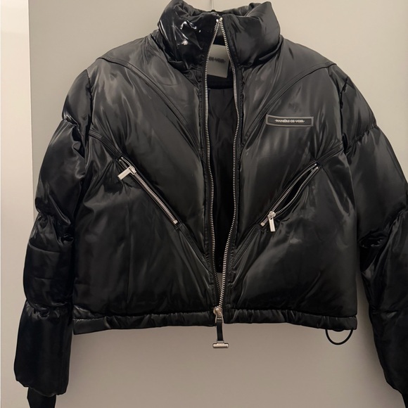 Maniere De Voir Jackets & Blazers - Cropped Black Puffer Jacket